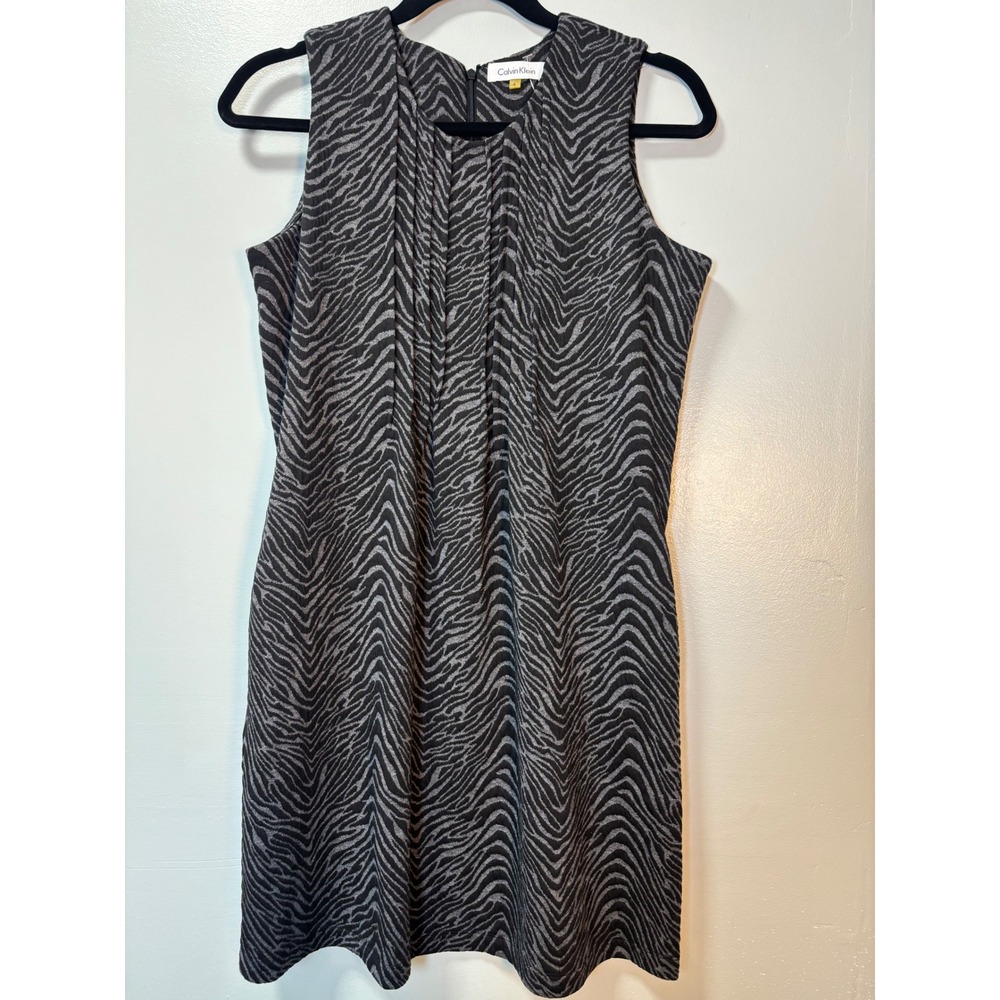 Calvin Klein Zebra Print Sleeveless Shift Dress Grey Black Size 4 Office